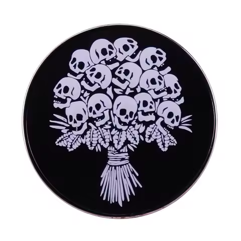 Skull Bouquet Art Pin Brooch Halloween Punk Badge