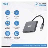 NYK Converter 2 HDMI in 1 USB 3.0 Type C to HDMI 4K 60hz 30hz HUB Dual Port HDMI F3
