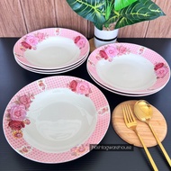 PINK CHELSEA 🌼 8" Dessert/Soup | 9" Dinner/Soup Plate (6pcs) Fine Porcelain Giacomo Dining Set Pinggan Lauk Kaca