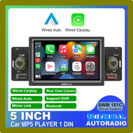 HJKUU 1 Din วิทยุอัตโนมัติ Carplay Android-Auto,Speler Mp5 5นิ้ว A2dp บลูทูธแฮนด์ฟรี Usb Fm Ontvanger Audiosysteem เฮดยูนิต Swm151c DGVBD
