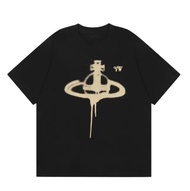 เสื้อยืดแขนสั้น2024 Vivienne Westwood Vivian West Dowager Saturn Ink-Jet ปัก Vw ขนาดเล็กเสื้อยืดแขนส