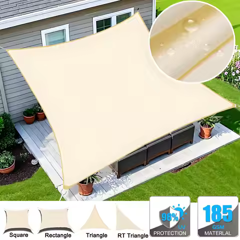 Beige Sun Shade Sail Waterproof Outdoor Garden Sails Canopy Patio Party Sunscreen Awning 98% UV Bloc