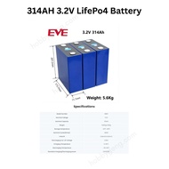 [SELANGOR READY STOCK] NEW EVE MB31 314AH 3.2V LIFEPO4 Battery Cell Solar Lithium Battery 12V 24V 36