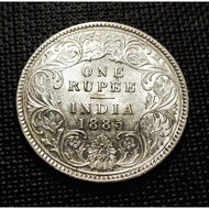 British East India Company Old Silver Coin Queen Victoria 1 Rupee Year 1885 ( High Grade Sharp Detai