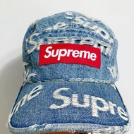 SUPREME FRAYED LOGO DENIM CAMP CAP LOGO 2021SS 單寧 牛仔帽 老帽 五分帽 滿版 破壞 水洗 藍色 TP0-22 OTH-M #byebye