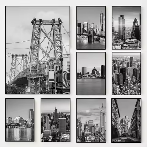 （2D Canvas painting） Black and White New York City Photo Poster New York Map Travel Canvas Painting 
