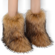 Fur Snow Boots with Flat Heel - Winter Warm Raccoon & Fox Fur Imitation