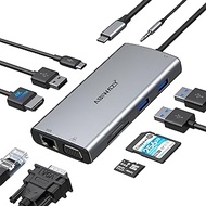 USB C Hub Multiport Adapter for MacBook Pro/Air,10 in 1 USB C Dock Mac Dongle to 4K HDMI,VGA,Ethernet,100W PD,3 USB Ports,SD/TF Card Reader,Audio Docking Station Dual Monitor for Dell HP Lenovo laptop