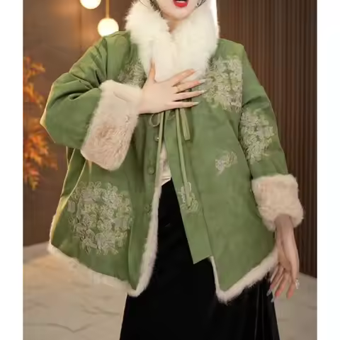 Thickened and Warm Popular Elegant Commuting Coat with Traditional Chinese Style New Chinese-style D