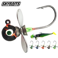 SKYBAITS 1Piece 5g/7g/10g Propeller Jig Head – Crack Paint & 3D Eyes, Barbed Fishing Hook