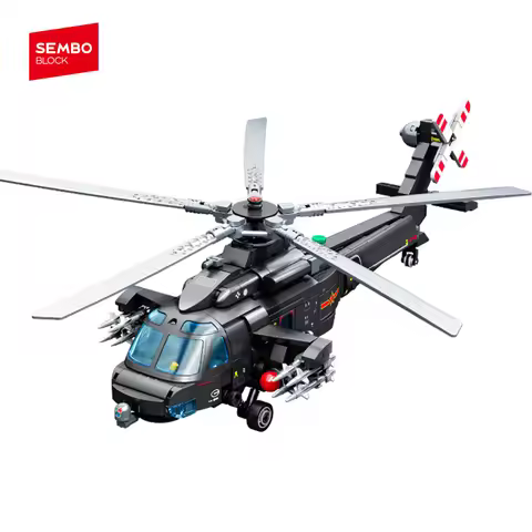 SEMBO BLOCK Z-20T Helicopter Military Fighter Building Blocks MOC City Army Plane Model Assembly Bri