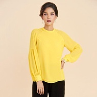 LOF-FI-CIEL Blouse เสื้อเบลาส์สีเหลือง เนื้อผ้าชีฟอง ปลายแขนพองเล็กน้อย สร้างความเก๋ เสื้อ เสื้อผ้าผ
