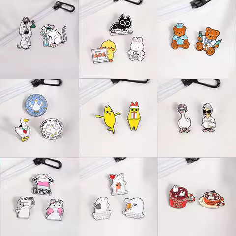 2-3pcs/set Lab Rat Chemistry Doctor Nurse Uniform Teddy Bear Enamel Pins Anime Yellow Cat Couple Goo