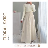 (READY TO SHIP) FLORAL SKIRT CREAM SIZE M by EDMEE | CUTE FLOWER VINTAGE SKIRT