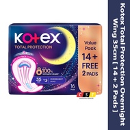 Kotex Total Protection Overnight Wing 35cm [ 14 + 2 Pads ]