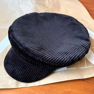 Zara 黑色燈芯絨海軍帽 軍帽 水手帽 報童帽 鴨舌帽 造型帽 遮陽帽 休閒帽 帽子～原價890元