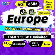 Wefly Europe eSIM 5G 3-30 Days 500MB-30GB Unlimited 4G Data eSIM Europe SIM Card UK eSIM For 33 Coun