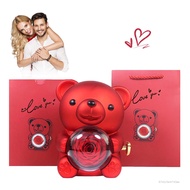 1 Cái Nữ Sáng Tạo Xoay Hoa Hồng Hộp Đựng Trang Sức Xà Phòng Đỏ Hoa Gấu Hộp Quà Tặng Vòng Cổ Màu Hồng