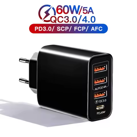 60W USB Charger Fast Charger Type C Mobile Phone Adapter Charger Quick Charger 3.0 For iPhone Xiaomi