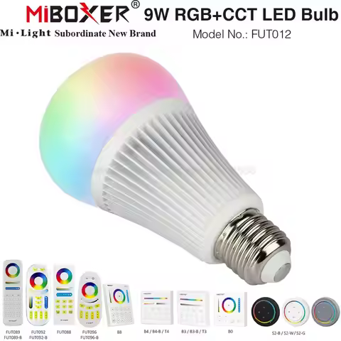 MiBoxer 9W E27 RGB+CCT Smart WiFi LED Light Bulb FUT012 AC110V 220V 2.4G 4-Zone Remote Smartphone AP