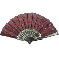 INNOLIFE Elegant Colorful Embroidered Flower Peacock Pattern Sequin Fabric Folding Handheld Hand Fan
