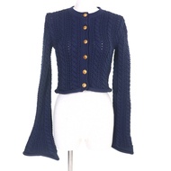 LOUIS VUITTON) 2022 春夏系列喇叭袖開襟衫，飾有品牌標誌紐帶，海軍藍，XS 碼，意大利製造，正品，女款，成色極佳。