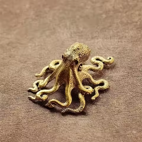 1pc Brass Octopus Design Aquarium Decoration, Creative Cooper Fish Tank Landscaping Ornament For Aqu