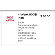 Singtel Prepaid $30 / 80 GB (4 Week Data) Top Up / Renew / Recharge