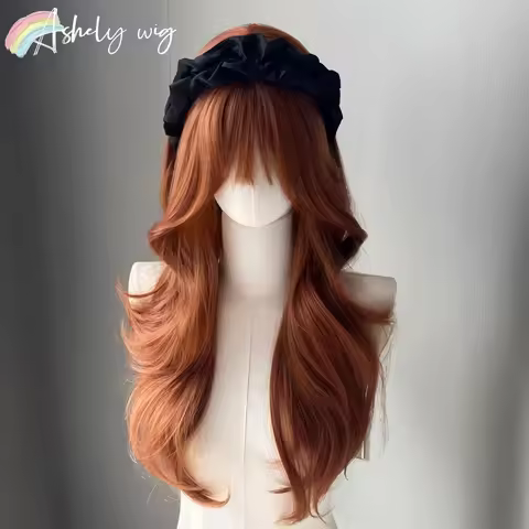 Ashely Ginger Orange Wig with Bangs Long Hair Wigs for Women Body Wavy Lolita High Temperature Fiber