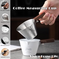 Vision 4oz/120ml Stainless Steel Espresso Measuring Cup with Scale Wooden Handle Italian Espresso Cu