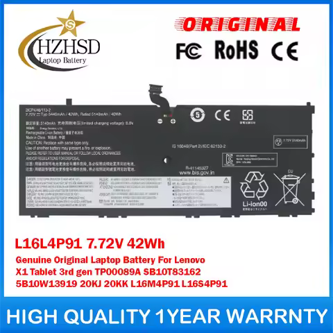 L16L4P91 7.72V 42Wh L16M4P91 L16S4P91 Genuine Original Laptop Battery For Lenovo X1 Tablet gen 3 TP0