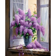 PhotoCustom Modern Painting By Numbers Handmade Picture Drawing Window Sill Bouquet Picture Personal