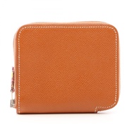 【二手】愛馬仕 HERMES 圓形皮夾 Azap Compact Silk 金色皮革 Azap Silk 金色女士皮夾 A