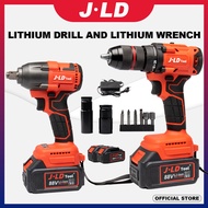 JLD Cordless Drill Set Heavy Duty+Cordless Impact Wrench 88VF Power Tools RED Brushless Cordless Multi tool