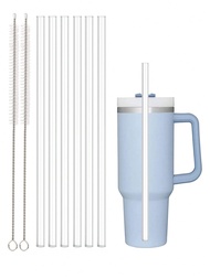 1 Set Reusable Transparent Straw With Brush, Suitable For 30oz & 40oz Cups And Other Brand Cups, For