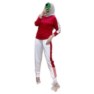 MERAH Women's Ri Hut Suit One Set Red and White Women's Pants Set 80 Years Independence Gymnastics M
