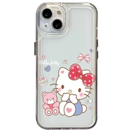 สำหรับ iPhone 13 Pro Max 14 12 iPhone 11 XR 8 7 SE 2022การ์ตูนน่ารัก Minne Hello Kitty คุณภาพสูง Square Edge Cover Full Len ป้องกัน Clear Tranparent TPU Case