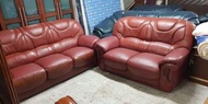 橄欖紅半牛皮沙發組2+3 一格二手家具 客廳沙發家具 懷舊時尚