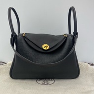 愛馬仕Hermes Lindy26黑金 k刻 單肩包