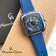 [Original] Alexandre Christie 6577MCRIGBABU Chronograph Square Men's Watch and Blue Silicon Strap
