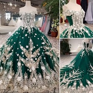 gaun hijau wedding dress gown muslimah mewah royal gaun pengantin