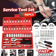 【Pro 46 pcs/set Tooks Kit】Tool Box Ratchet Spanner Wrench Set Screwdriver Bit Repairing Car Bicycle 