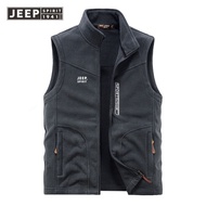 JEEP SPIRIT 1941 ESTD Autumn And Winter New Oversized Mens Polar Fleece Vest Casual Fleece Warm Vest