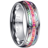BONLAVIE Mens 8mm Tungsten Carbide Ring Red Opal and Abalone Shell Wedding Engagement Ring Band Size