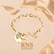 [Ready Stock] RNS Titanium Gold Plated Bracelet Love Cubic Zirconia Fashion Gelang Rantai Tangan Per