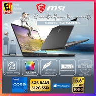 MSI MODERN 15 A11M-077BN CREATION LAPTOP -GREY (I7-1165G7/8GB/512GB SSD/15.6 FHD/W10/1YR /SLEEVE)
