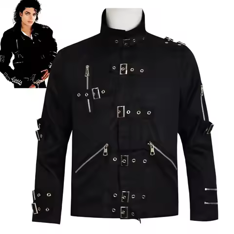 Punk Heavy Metal V8 Leather Jacket Tribute to Michael Jackson for Impersonator Halloween Men's Cospl