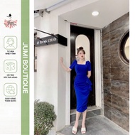 D519 Jjumie Clothing Square Neck Pleated Bodycon Dress