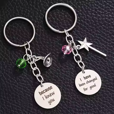 2Pc Wicked the Musical Inspired Keyring Elphaba Glinda Hat Broom Backpack pendant Friendship matchin