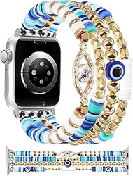 JR.DM Beaded Bracelet Compatible with Apple Watch 38mm 40mm 41mm 42mm for Women, Stretchy Gillter Ev
